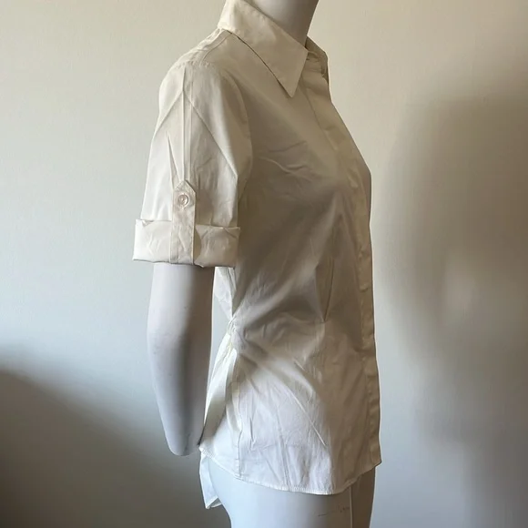 Lafayette 148 Button Down Short Sleeves Waist Tie Back Stretch Size 6 - Picture 3 of 12